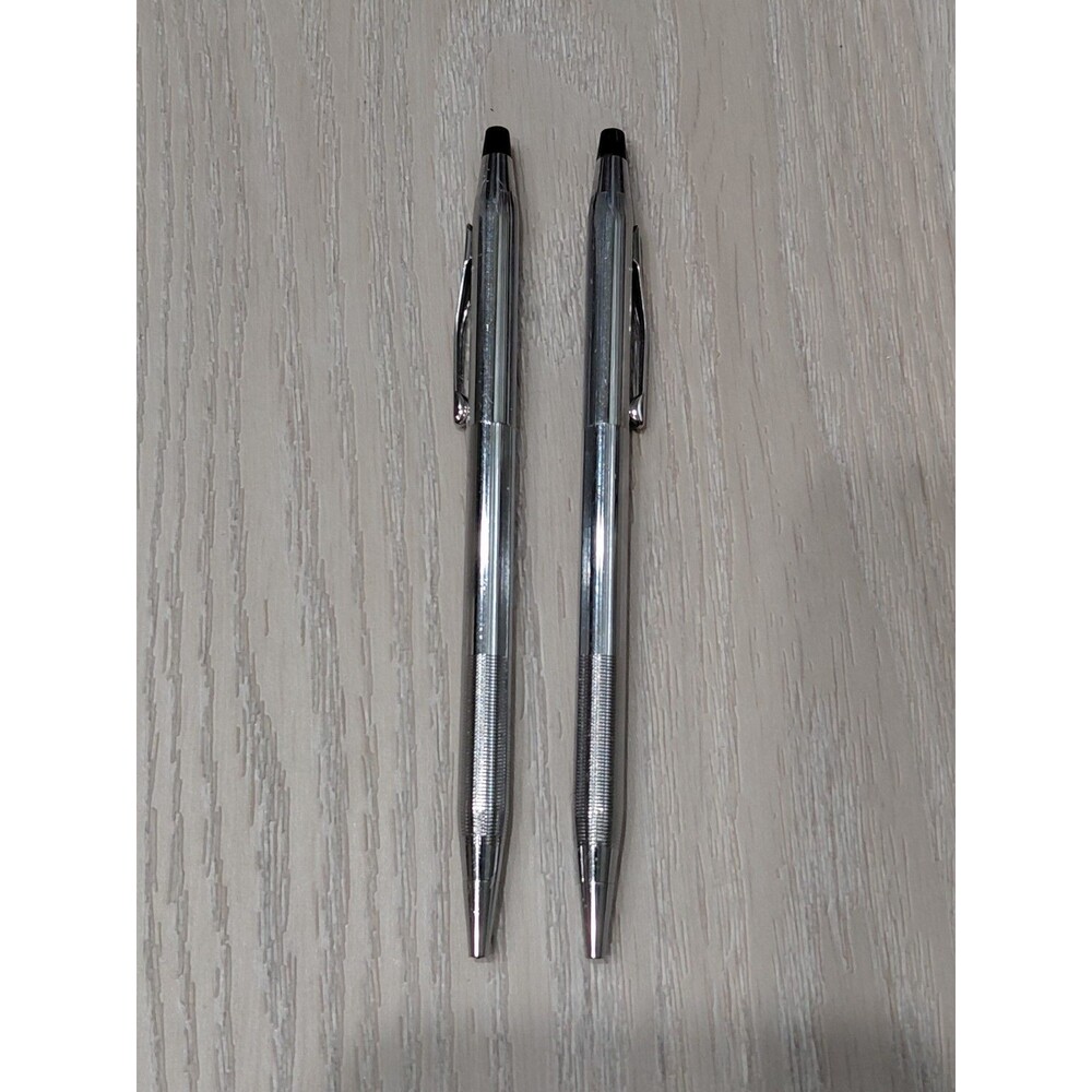CROSS Lot Of 2 Ball Point Pen SILVER CHROME Blue Black